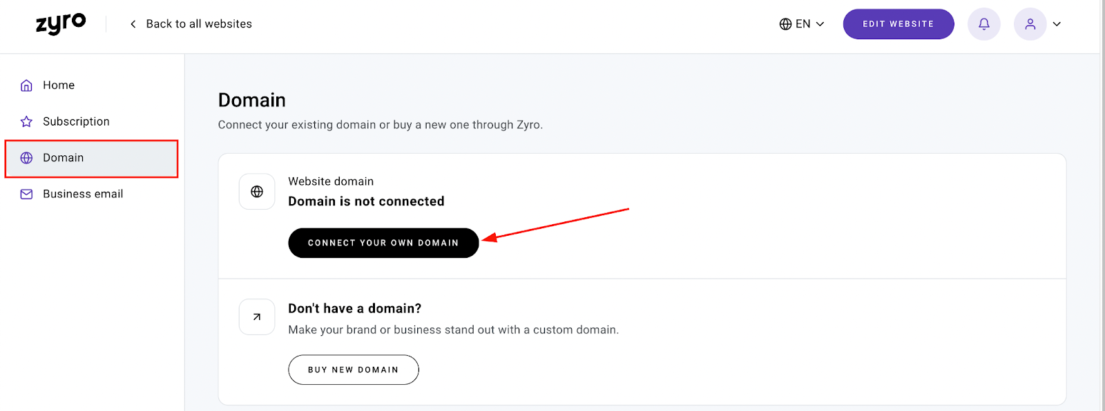 connecting domain to a Zyro website