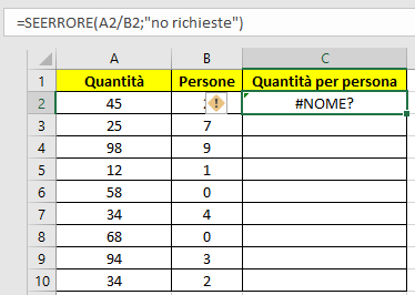 Codice errore #NOME!