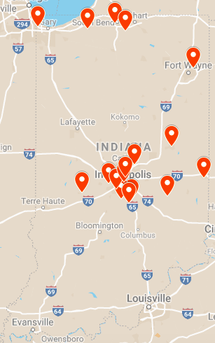 google map image of where teachers are in the state of Indiana from the book club