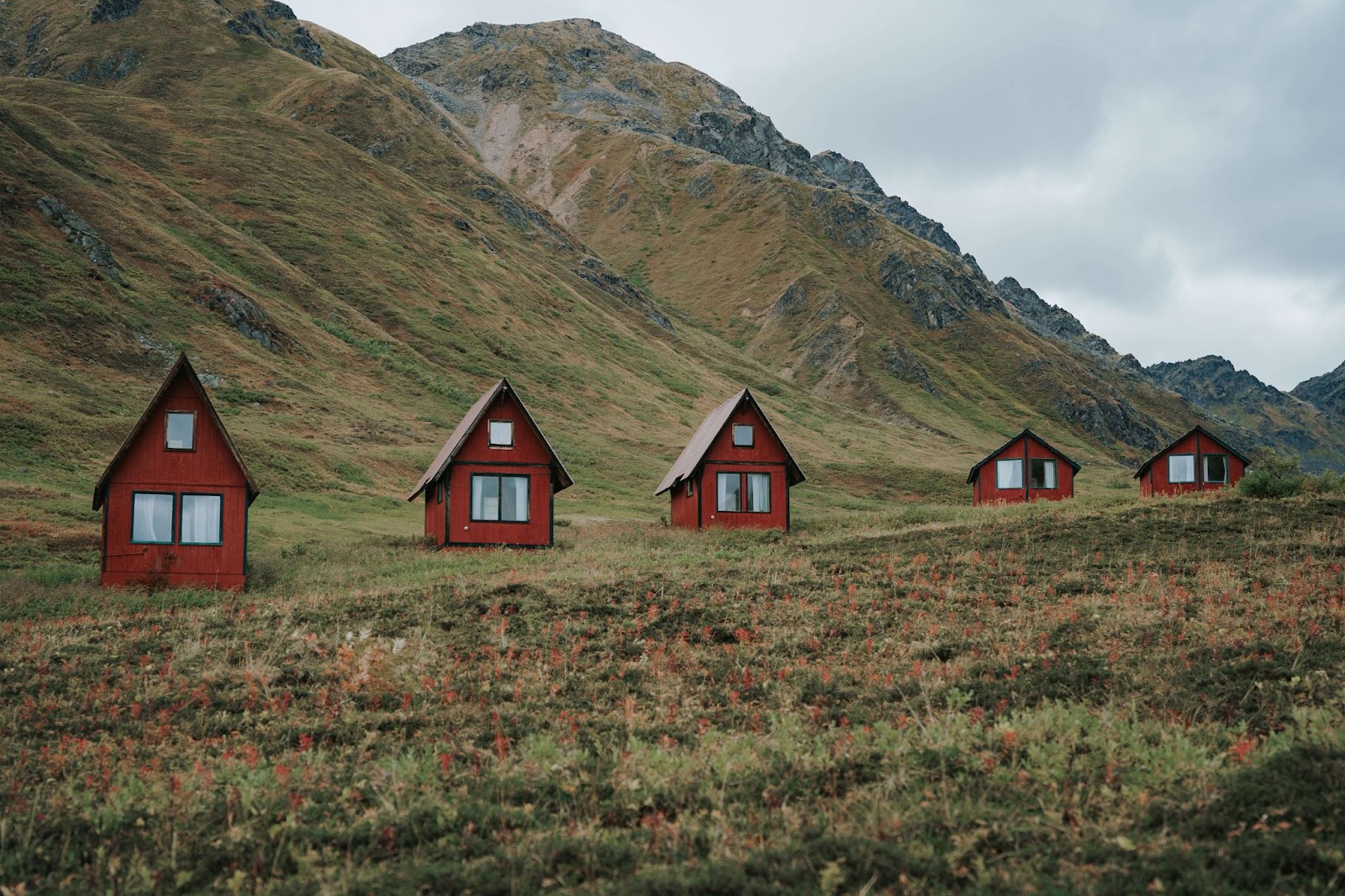 Famous red cabins along Hatcher Pass, Alaska