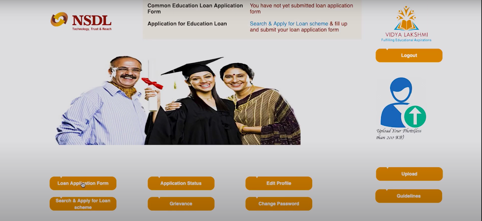 Vidya Lakshmi Portal - how to make an application