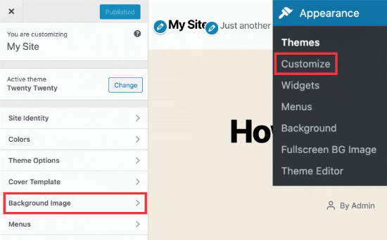 Opção de imagem de fundo no personalizador de temas do WordPress