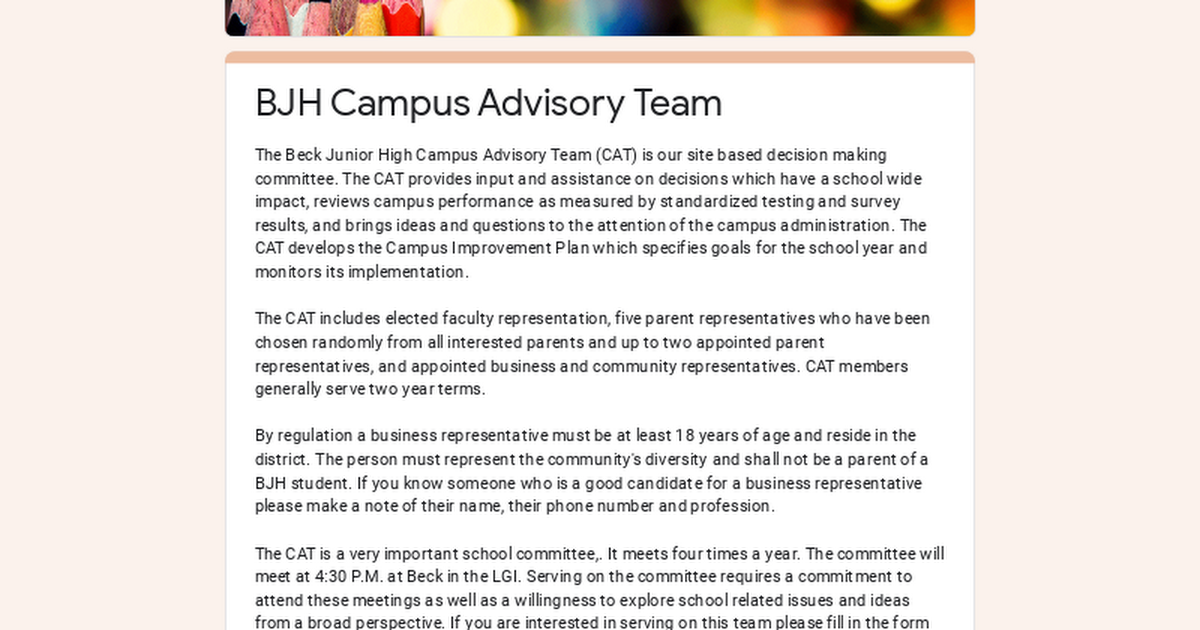 BJH Campus Advisory Team