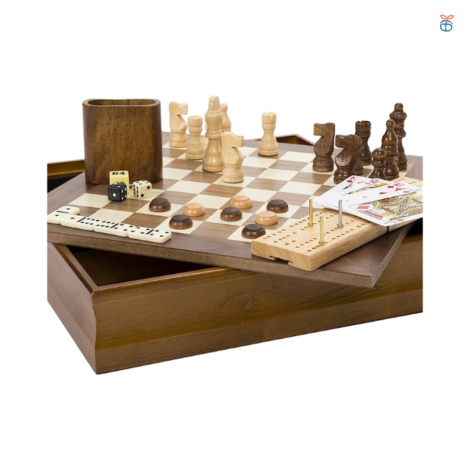 Hey! Play! 7-in-1 Classic Wooden Board Game Set