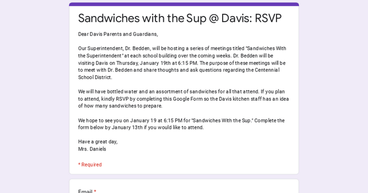 Sandwiches with the Sup @ Davis: RSVP