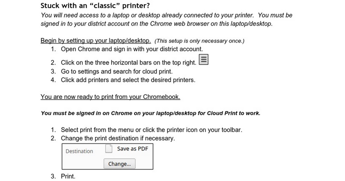 How to print from your Chromebook for Middle Schools