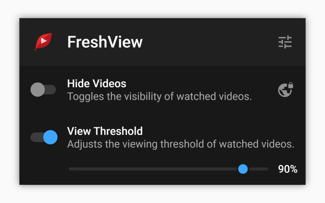 A screenshot of FreshView, a Chrome extension for YouTube.