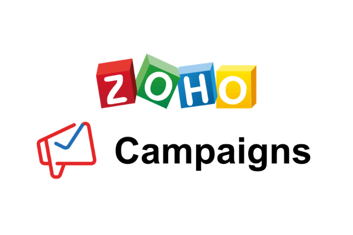 zoho campaigns newsletter tools logo white text on multi-coloured blocks on white background