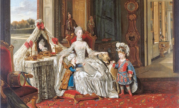 A 1765 painting titled “Queen Charlotte (1744-1818) with her Two Eldest Sons” by Johann Zoffany.