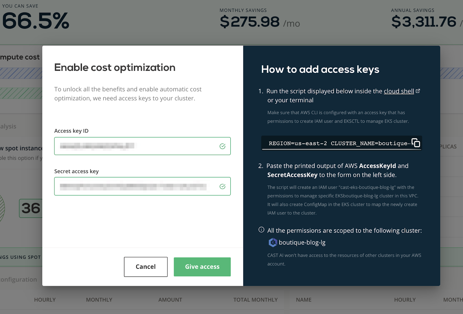 Activating the cost optimization