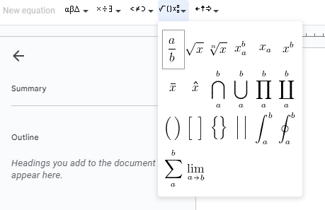 equation editor in google docs