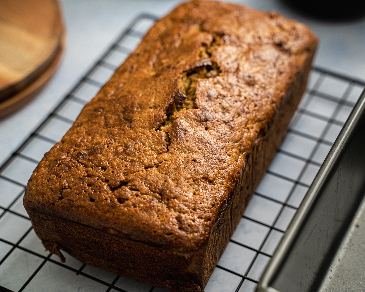 banana bread on wire rack