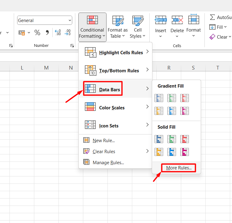 How to add Data Bars in Excel- More Rules