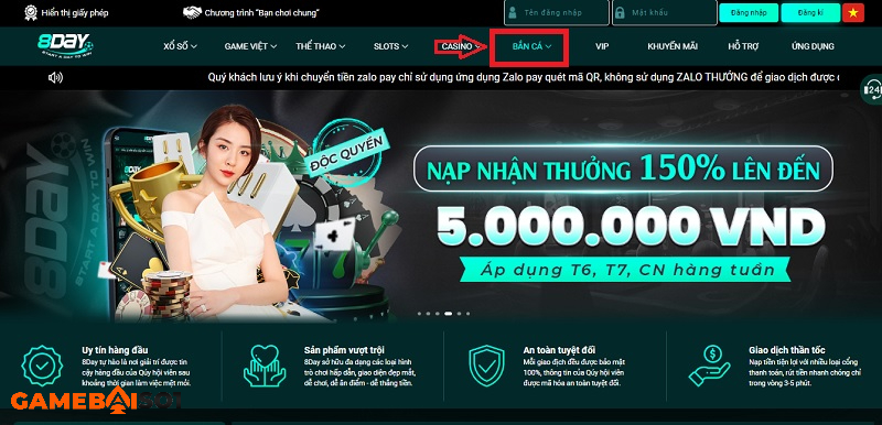 cổng game bắn cá 8day uy tín