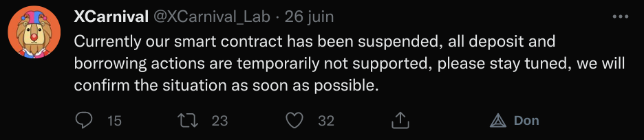 XCarnival annonce la suspension de son service.