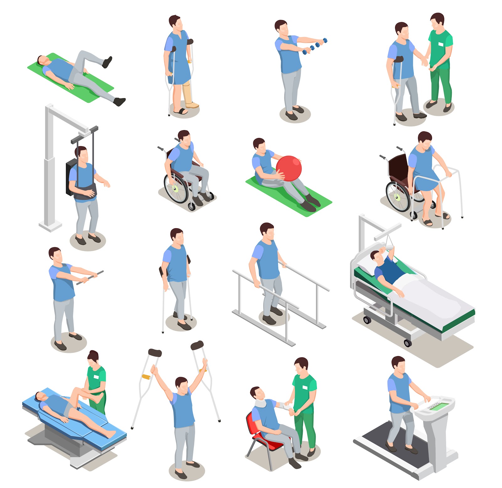 Vector images depicting physiotherapy exercises for knee pain
