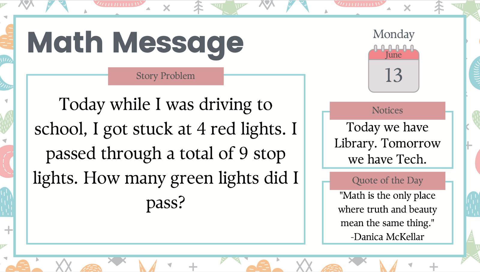 An example of math message - morning meeting message