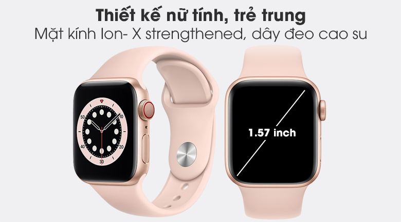 Apple Watch S6 LTE 40mm viền nhôm dây cao su hồng - thiết kế