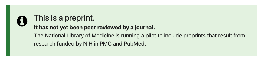 Screenshot displaying the banner users will see in PubMed when looking at a preprint. 