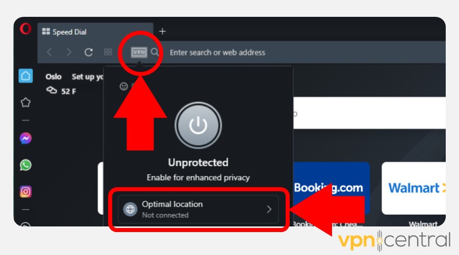 opera browser vpn optimal location not connected