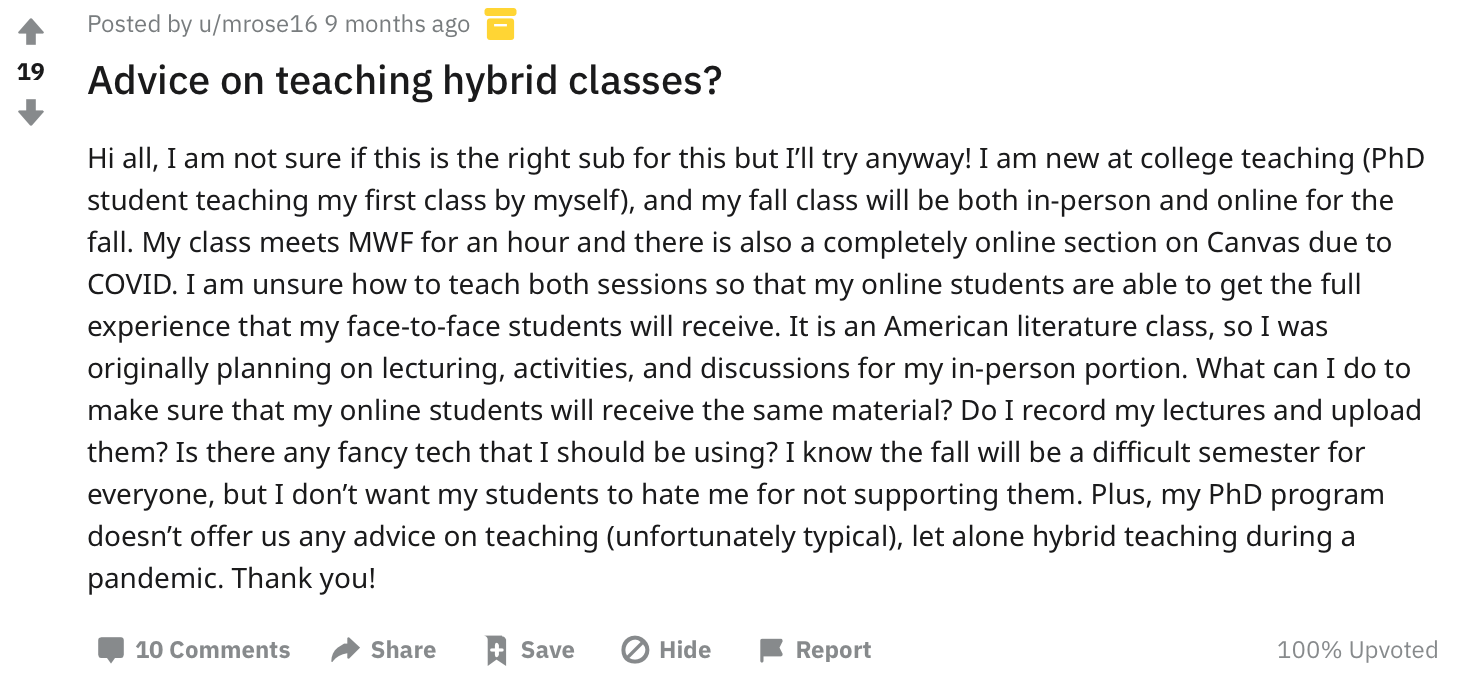 hybrid teaching advice reddit thread
