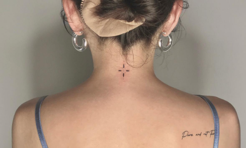 Single Needle Tiny Back Neck Tattoos Women