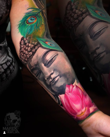Full Sleeve Great Buddha Tattoo Design