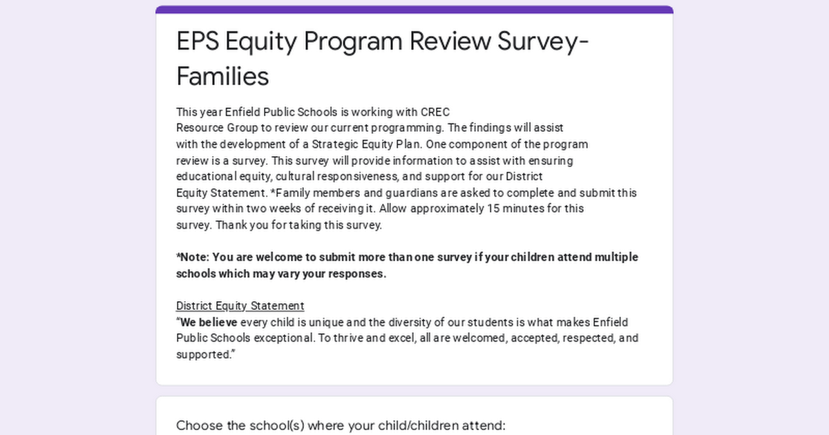 EPS Equity Program Review Survey- Families