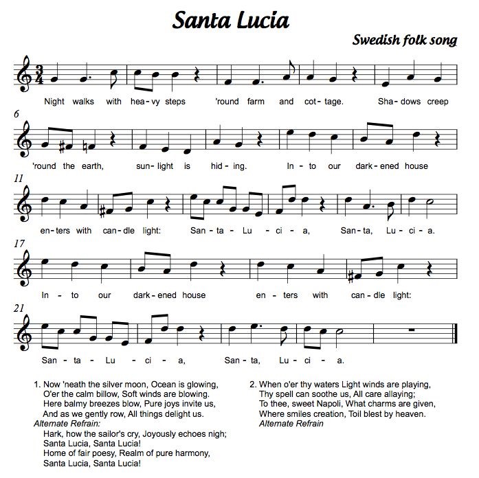 Sankta Lucia song notes