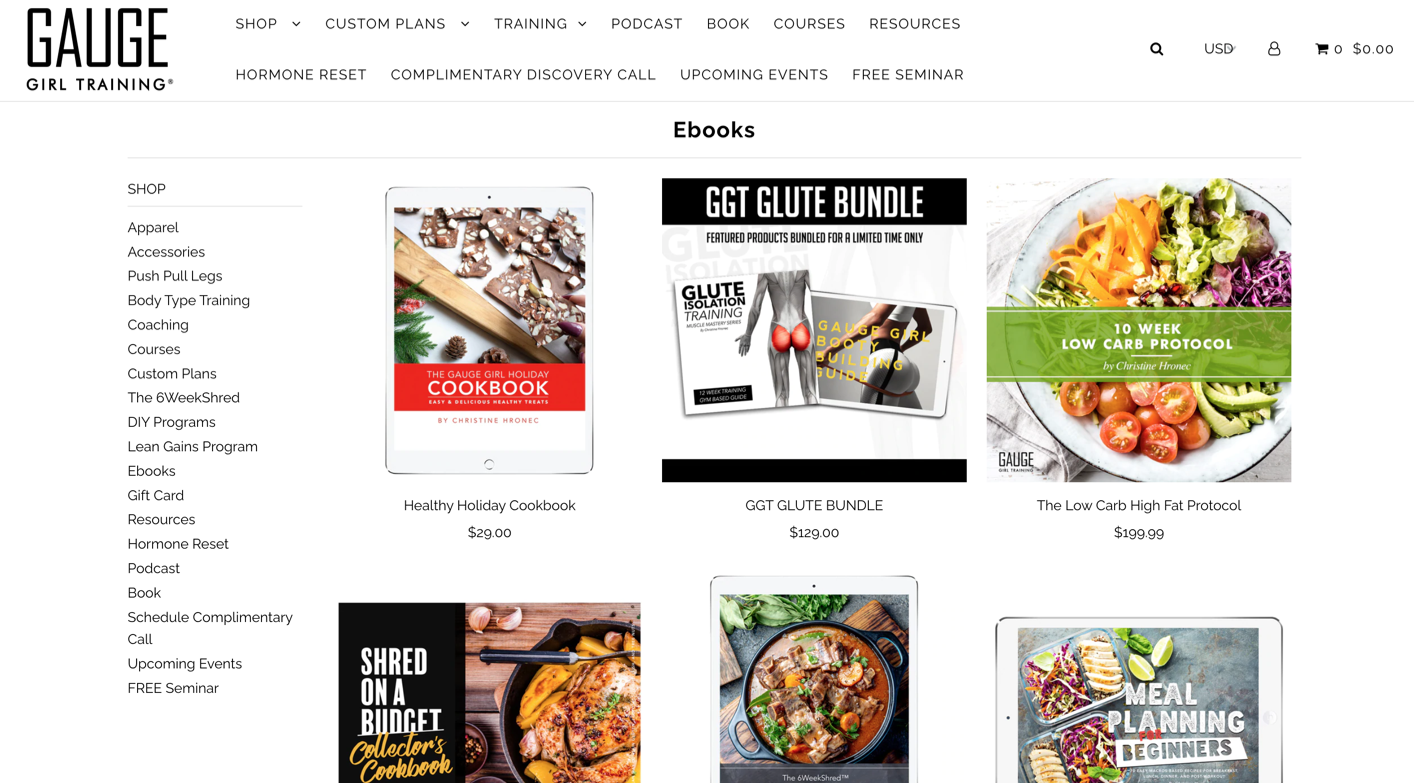 Gauge Girl Training — sells eBooks and guidelines for meal planning