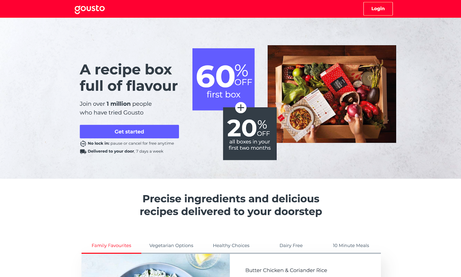 Best practice landing page design from Gousto 