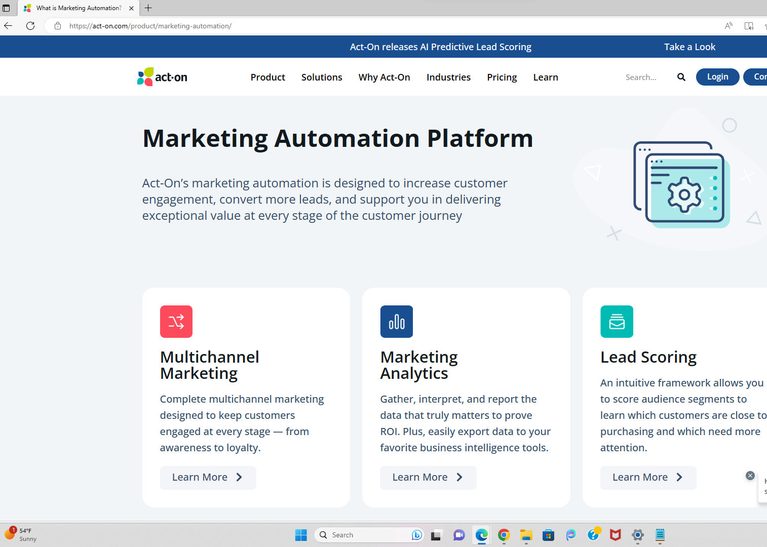 A screenshot of Act-On's marketing automation solution page to illustrate the simple SEO topic of page title optimization.