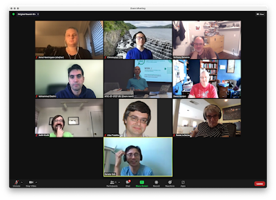 Screenshot of a Zoom conference from a staff plus peer group meeting. There are 10 boxes arranged with one person in each box.