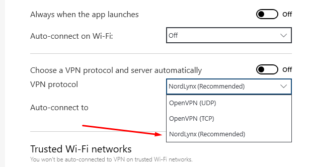 NordVPN NordLyx protocol settings