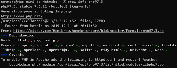 Instruções de ambiente Apache —Instalação PHP MacOS