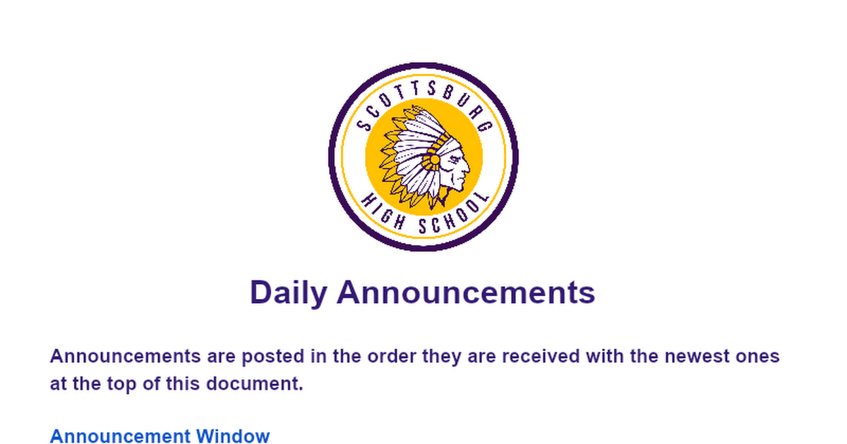 Daily Announcements @SHS