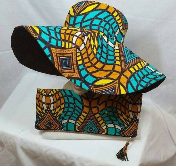 wide-brimmed ankara hat with matching purse