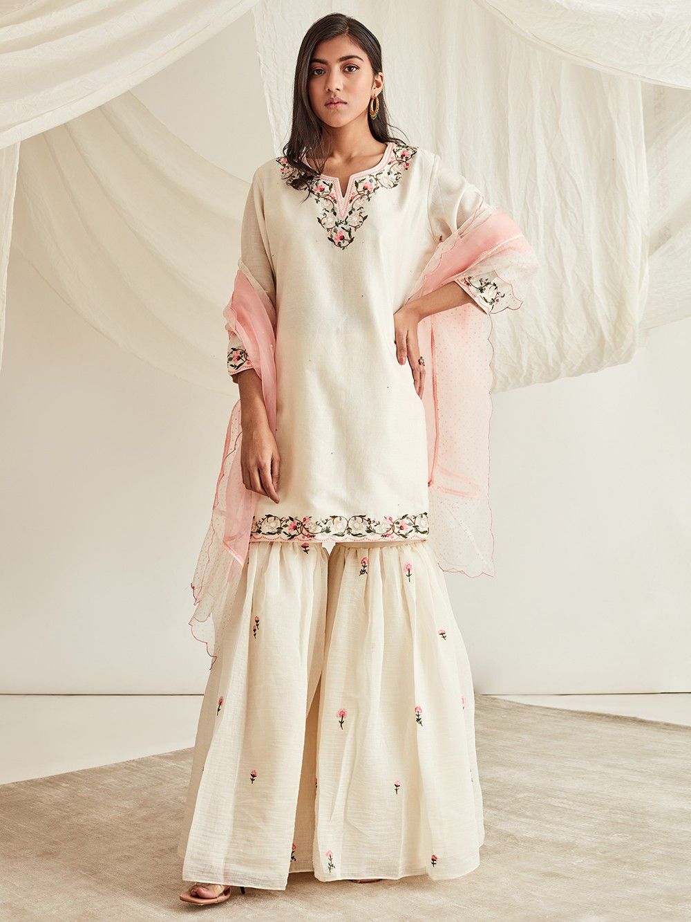 the loom - Peach Printed Muslin Short Kurta