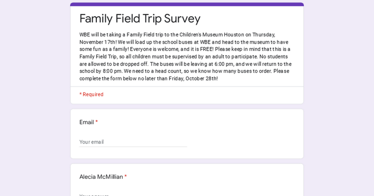 Family Field Trip Survey