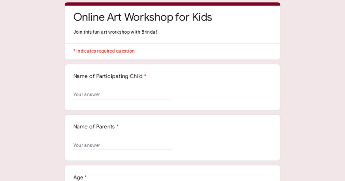 Online Art Workshop for Kids