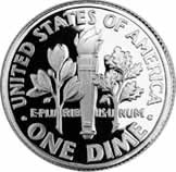 Descrição: Moeda americana de dez centavos 