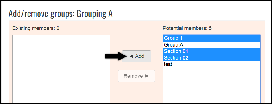 Add/remove groups menu