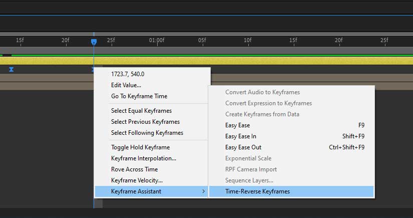 Time-reverse keyframes in after effects