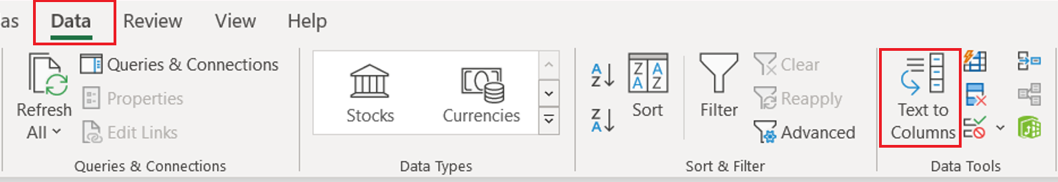 Click on the Text to Columns button Split Cells in Excel