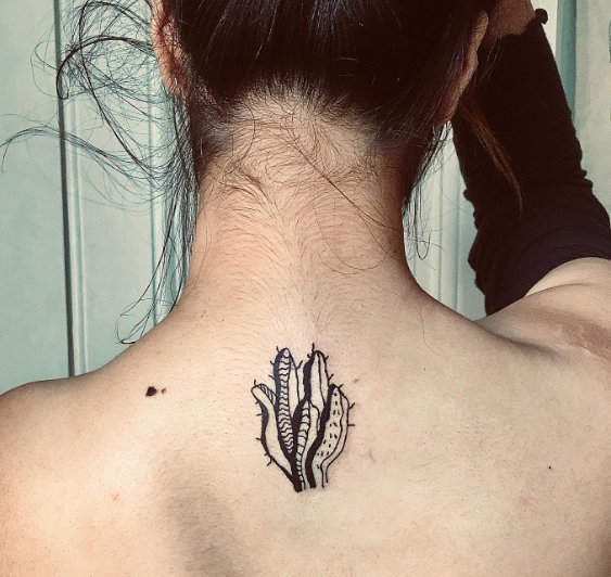 Cactus Back Neck Tattoos Women