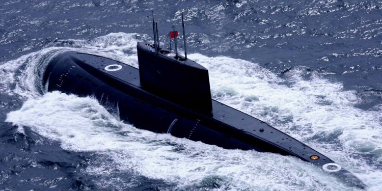 A Chinese submarine attends an offshore blockade exercise