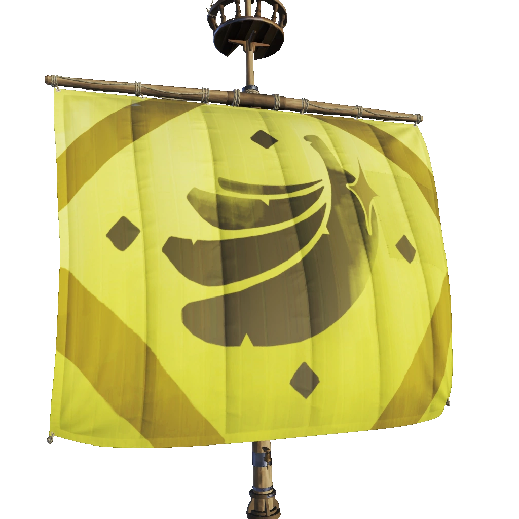 An image of the Golden Banana sails ship cosmetics from the game Sea of Thieves. 