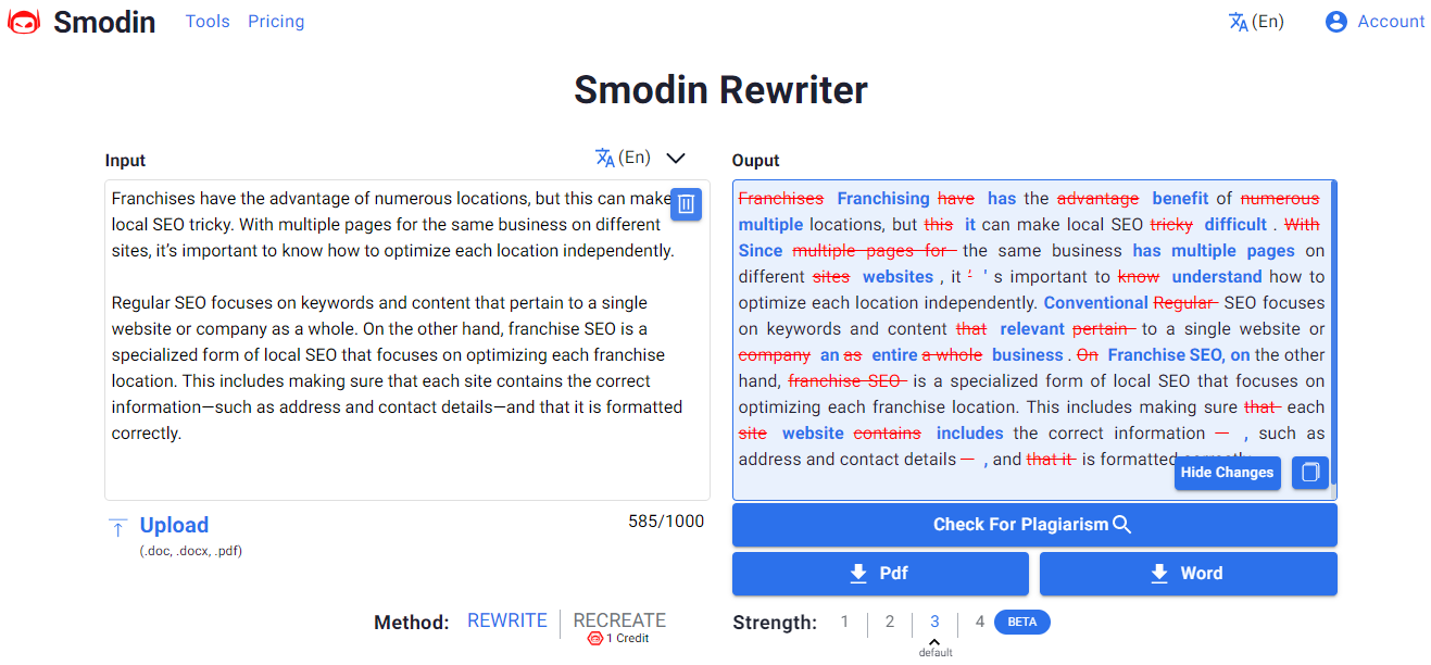 Smodin.io - Rewriter Example.