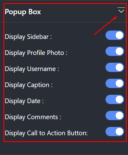 Instagram settings open in popup box