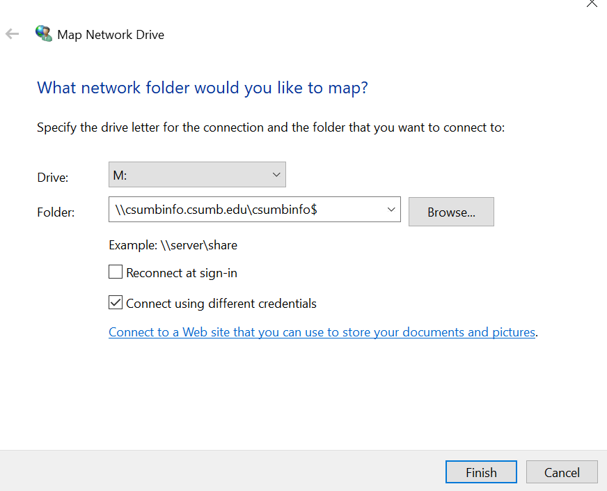 Map network drive window